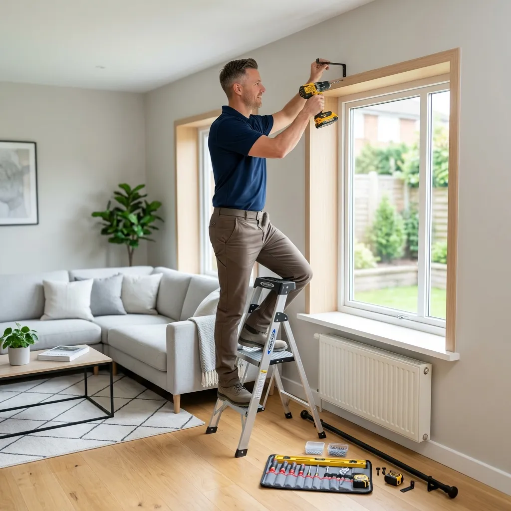 Instalación de barra de cortinas en salón de vivienda de Madrid