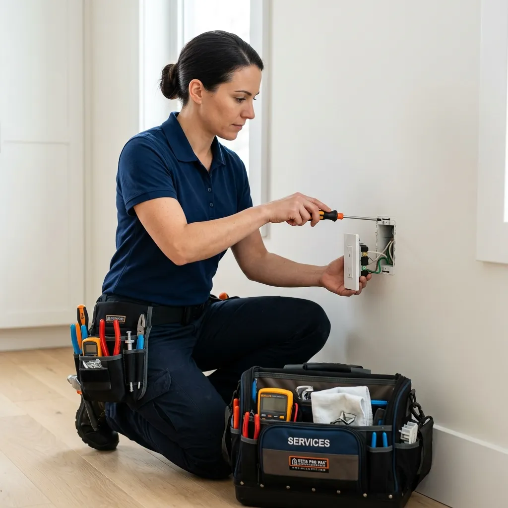 Técnico cambiando enchufe eléctrico en vivienda de Madrid